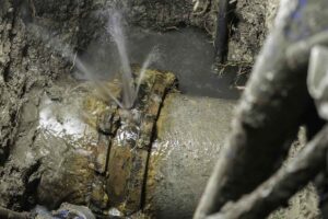 a pipe with a small leak or damage